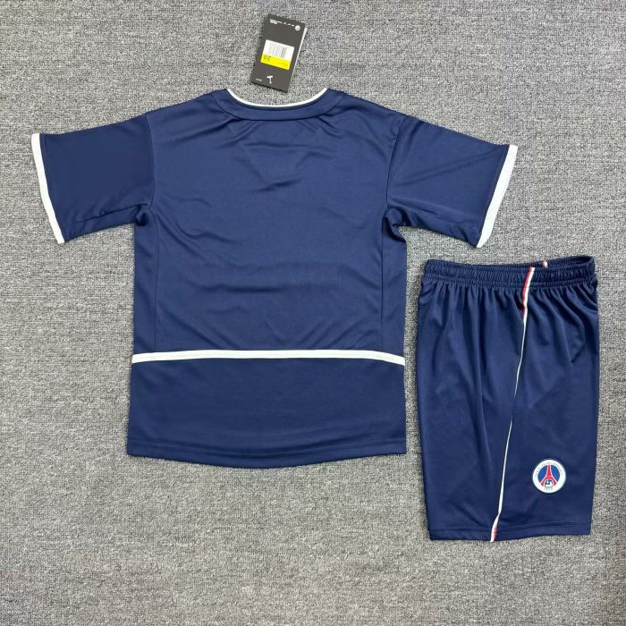 Retro Youth Uniform Kids Kit 2002-2003 PSG Home Soccer Jersey Shorts Vintage Child Football Set