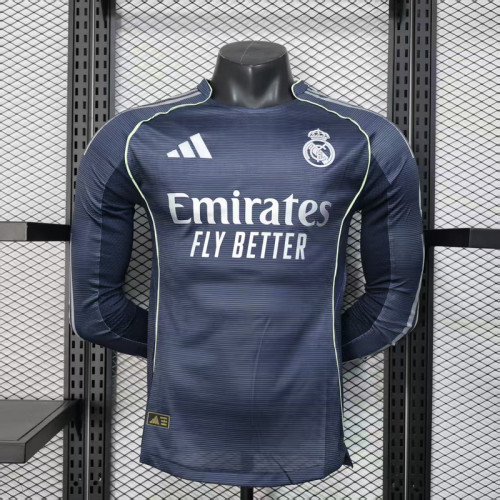 Long Sleeve Player Version 2025-2026 Real Madrid Away Soccer Jersey Real Football Shirt
