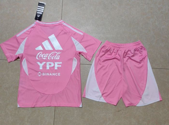Youth Uniform Kids Kit Argentina 2025 Pink Soccer Training Jersey Shorts Child Football Set