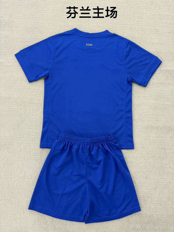 Youth Uniform Kids Kit 2025 Finland Home Soccer Jersey Shorts Child Football Set