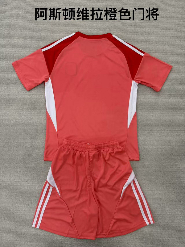 Youth Uniform Kids Kit 2025-2026 Aston Villa Red Goalkeeper Soccer Jersey Shorts Child Football Set