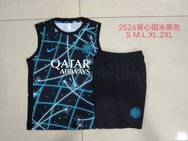 Adult Uniform 2025-2026 Inter Milan Black/Blue Soccer Training Vest and Shorts Football Set