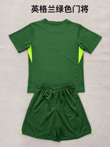 Youth Uniform Kids Kit 2025 England Green Goalkeeper Soccer Jersey Shorts Child Football Set