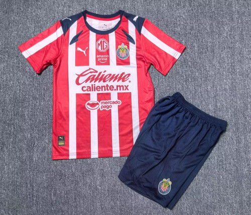Youth Uniform Kids Kit Chivas 2025-2026 Guadalajara Home Soccer Jersey Shorts Tapatio Child Football Set