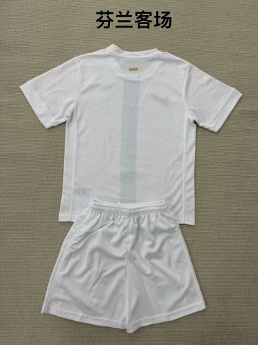 Youth Uniform Kids Kit 2025 Finland Away White Soccer Jersey Shorts Child Football Set