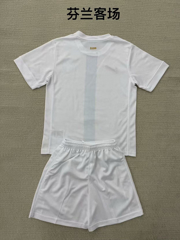 Youth Uniform Kids Kit 2025 Finland Away White Soccer Jersey Shorts Child Football Set