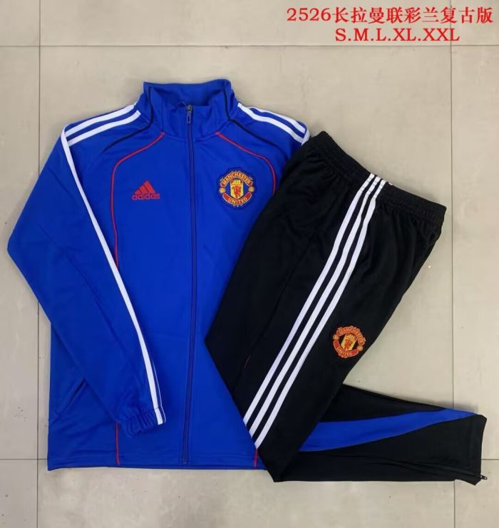 2025-2026 Manchester United Blue Soccer Training Jacket and Pants Football Tracksuit