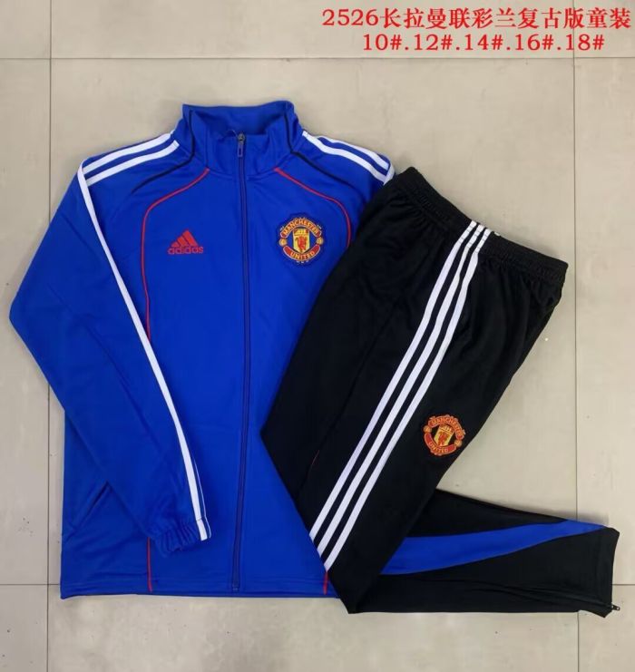 Youth 2025-2026 Manchester United Blue Soccer Training Jacket Football Jacket and Pants