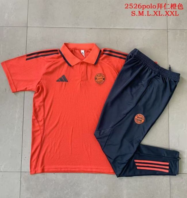 2025-2026 Bayern Munich Orange Soccer Polo and Pants Football Kit
