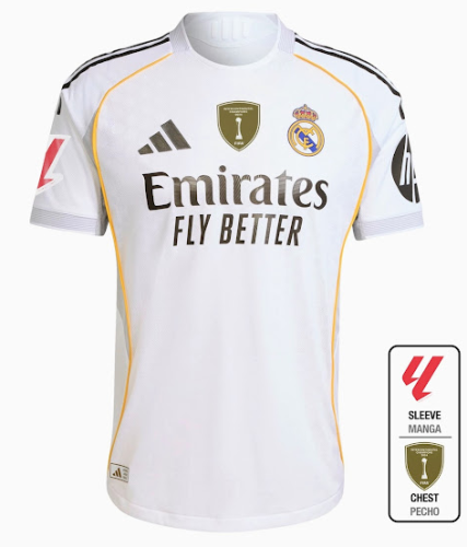 with La Liga Sleeve Badge & Intercontinental Cup Winners Badge Player Version 2025-2026 Real Madrid Home Soccer Jersey Real Football Shirt