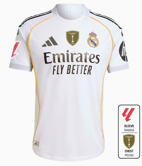 with La Liga Sleeve Badge & Intercontinental Cup Winners Badge Fans Version 2025-2026 Real Madrid Home Soccer Jersey Real Football Shirt
