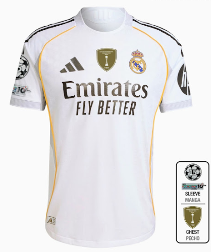 with Champions League Sleeve Badge & Intercontinental Cup Winners Badge Fans Version 2025-2026 Real Madrid Home Soccer Jersey Real Football Shirt