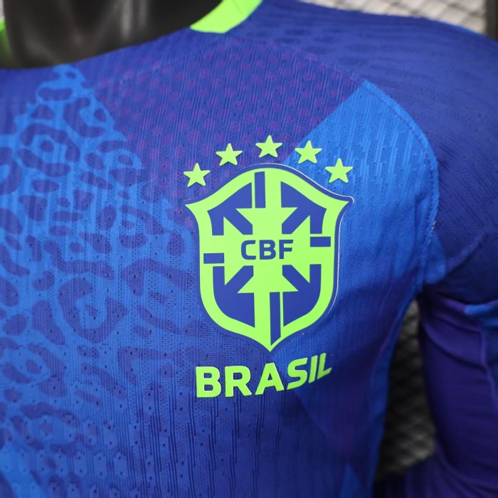 Long Sleeve Player Version 2025 Brazil Away Blue Soccer Jersey Brasil Football Shirt