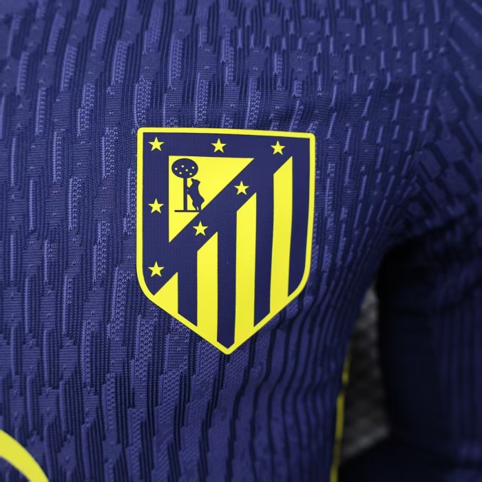 Long Sleeve Player Version 2025-2026 Atletico Madrid Away Blue Soccer Jersey Football Shirt
