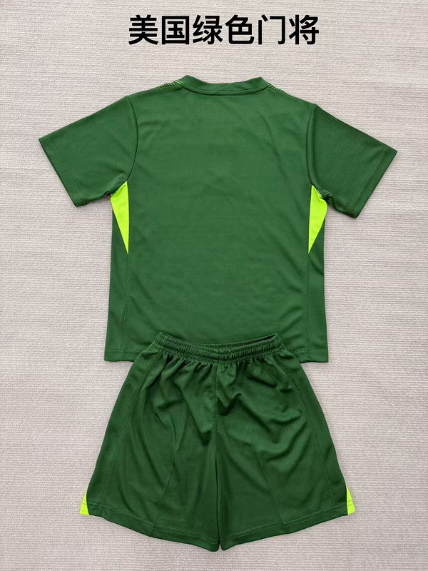 Youth Uniform Kids Kit USA 2025 Green Goalkeeper Soccer Jersey Shorts United States Child Football Set