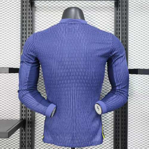 Long Sleeve Player Version 2025-2026 Atletico Madrid Away Blue Soccer Jersey Football Shirt