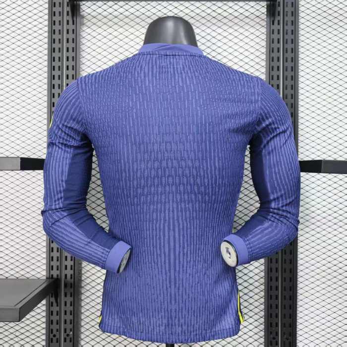Long Sleeve Player Version 2025-2026 Atletico Madrid Away Blue Soccer Jersey Football Shirt