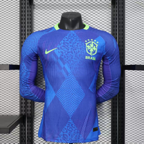 Long Sleeve Player Version 2025 Brazil Away Blue Soccer Jersey Brasil Football Shirt