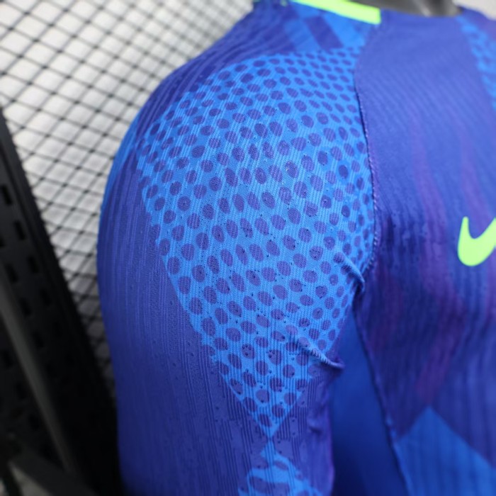Long Sleeve Player Version 2025 Brazil Away Blue Soccer Jersey Brasil Football Shirt