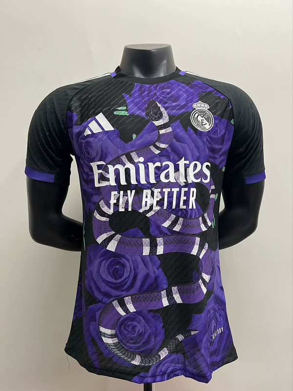 Player Version 2025-2026 Real Madrid Black/Purple Snake Rose Soccer Jersey Real Football Shirt