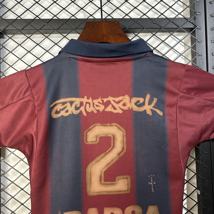 Travis Scott Youth Uniform Kids Kit 2025-2026 Barcelona 2 Soccer Jersey Shorts Child Football Set