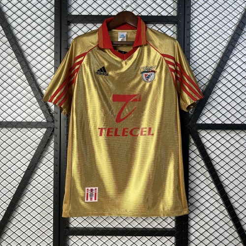 Retro Jersey 1998-1999 SL Benfica Away Gold Soccer Jersey Vintage Football Shirt