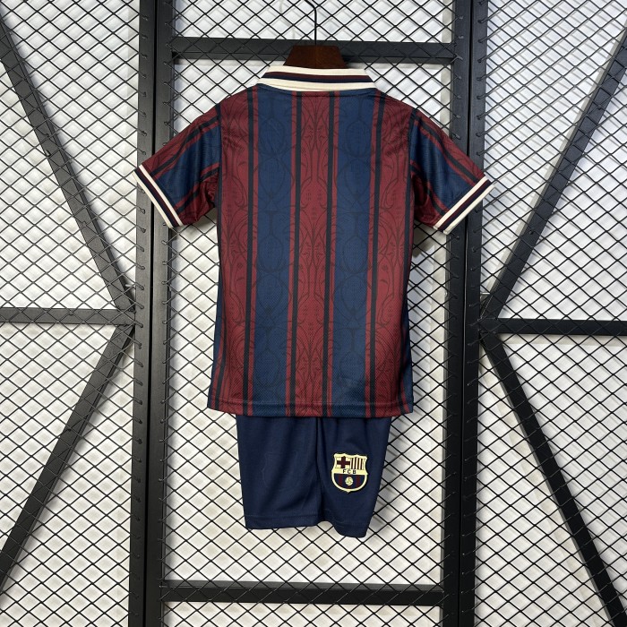 Retro Model Youth Uniform Kids Kit 2025-2026 Barcelona 125th Anniversary Soccer Jersey Shorts Child Football Set