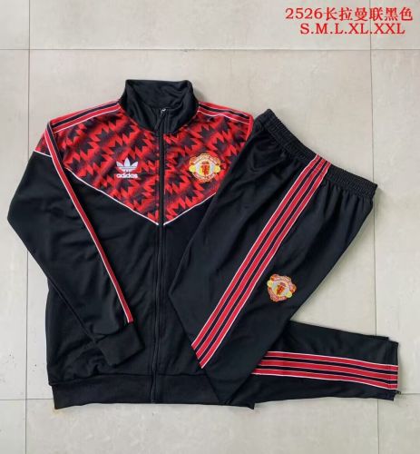 2025-2026 Manchester United Black/Red Soccer Training Sweater and Pants Football Kit