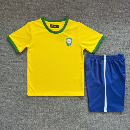 Retro Youth Uniform Kids Kit 1970 Brazil Home Soccer Jersey Shorts Brasil Child Football Set