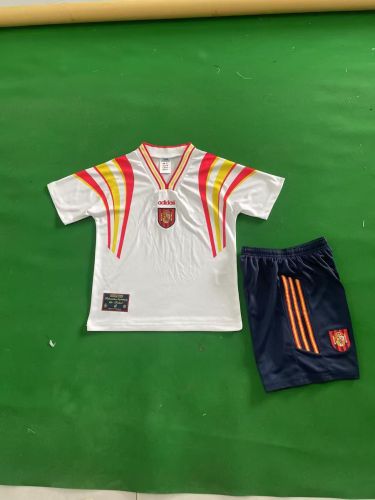 Retro Uniform Youth Uniform Kids Kit 1996 Spain Away White Soccer Jersey Shorts Child Football Set