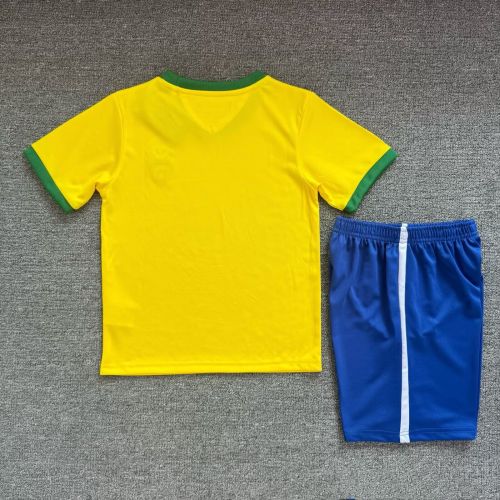 Retro Youth Uniform Kids Kit 1970 Brazil Home Soccer Jersey Shorts Brasil Child Football Set