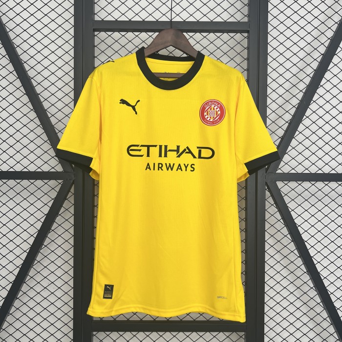 Horona Camisetas de Futbol Fan Version 2025-2026 Girona Away Yellow Soccer Jersey