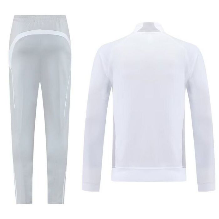 2025-2026 Real Madrid White/Grey Soccer Training Jacket and Pants Football Tracksuit