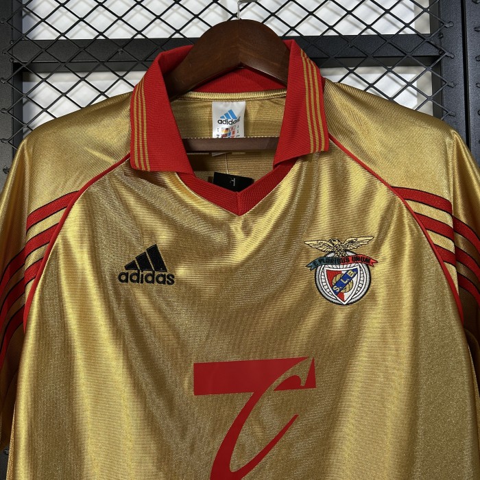 Retro Jersey 1998-1999 SL Benfica Away Gold Soccer Jersey Vintage Football Shirt