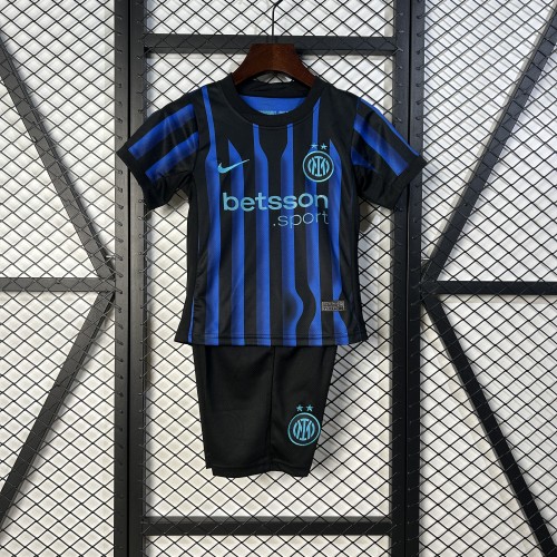 Youth Uniform Kids Kit 2025-2026 Inter Milan Home Soccer Jersey Shorts Child Football Set