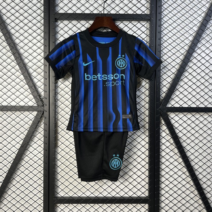 Youth Uniform Kids Kit 2025-2026 Inter Milan Home Soccer Jersey Shorts Child Football Set
