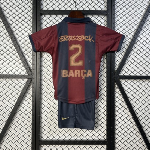 Travis Scott Youth Uniform Kids Kit 2025-2026 Barcelona 2 Soccer Jersey Shorts Child Football Set