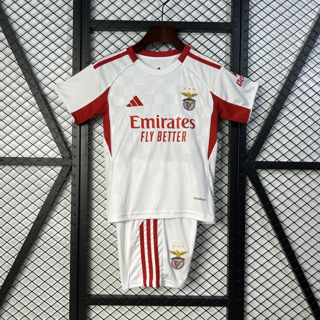 Youth Uniform Kids Kit 2025-2026 Benfica Away White Soccer Jersey Shorts Child Football Set