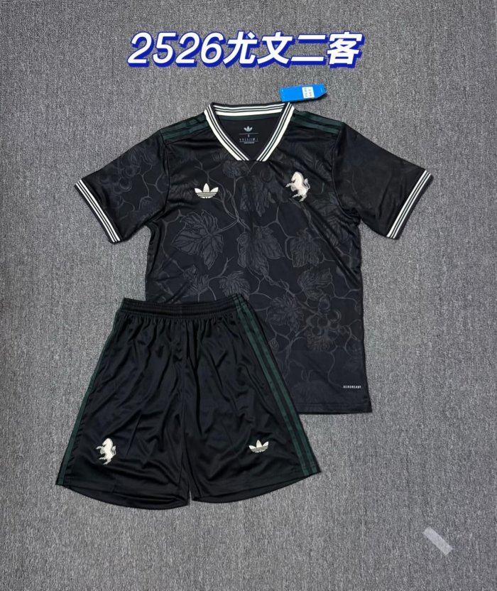 Adult Uniform 2025-2026 Juventus Third Away Black Soccer Jersey Shorts Men's Football Set