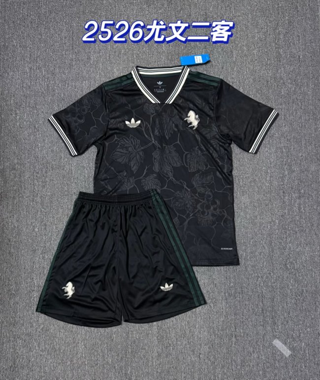 Adult Uniform 2025-2026 Juventus Third Away Black Soccer Jersey Shorts Men's Football Set