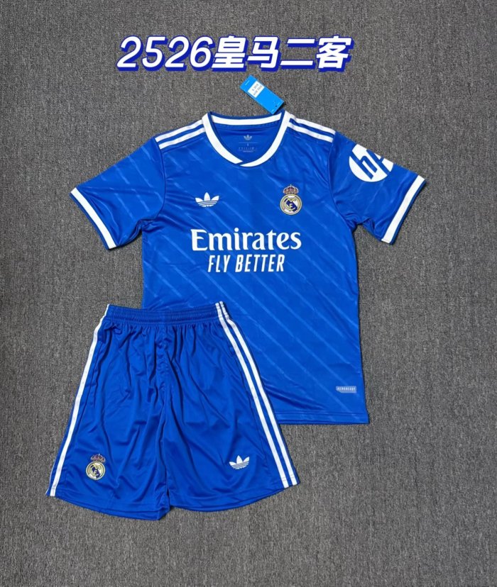Adult Uniform 2025-2026 Real Madrid Third Away Blue Soccer Jersey Shorts Men's Football Kit