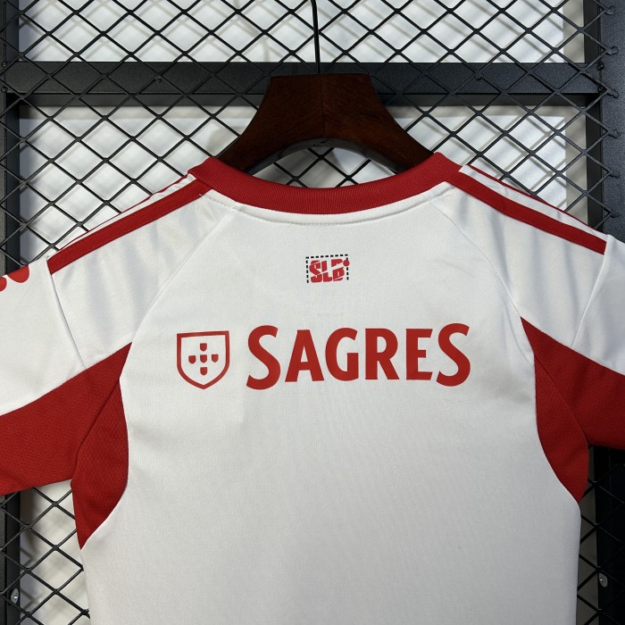 Youth Uniform Kids Kit 2025-2026 Benfica Away White Soccer Jersey Shorts Child Football Set
