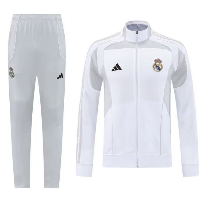 2025-2026 Real Madrid White/Grey Soccer Training Jacket and Pants Football Tracksuit