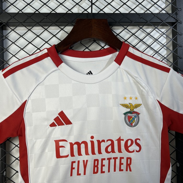 Youth Uniform Kids Kit 2025-2026 Benfica Away White Soccer Jersey Shorts Child Football Set