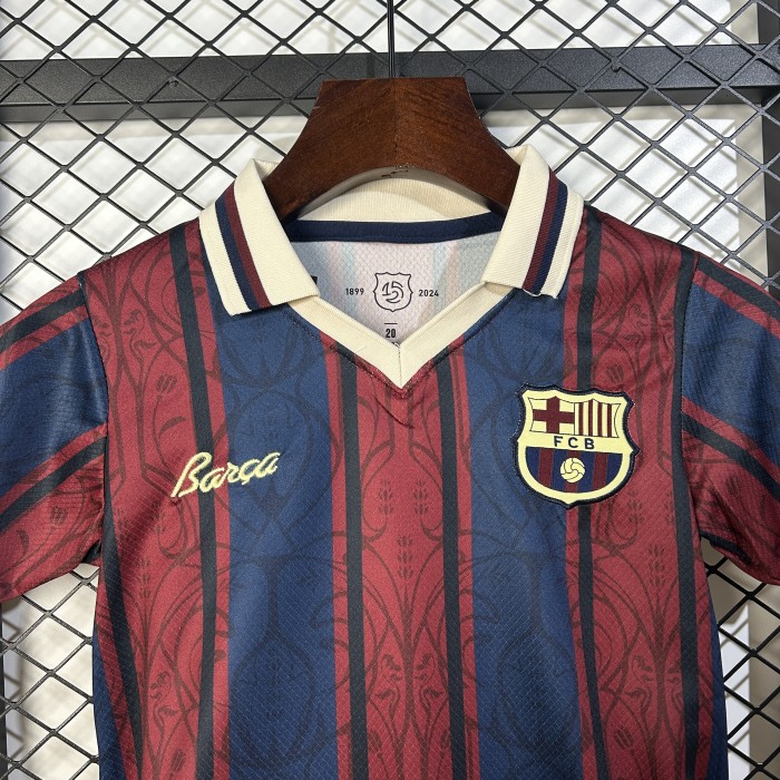 Retro Model Youth Uniform Kids Kit 2025-2026 Barcelona 125th Anniversary Soccer Jersey Shorts Child Football Set
