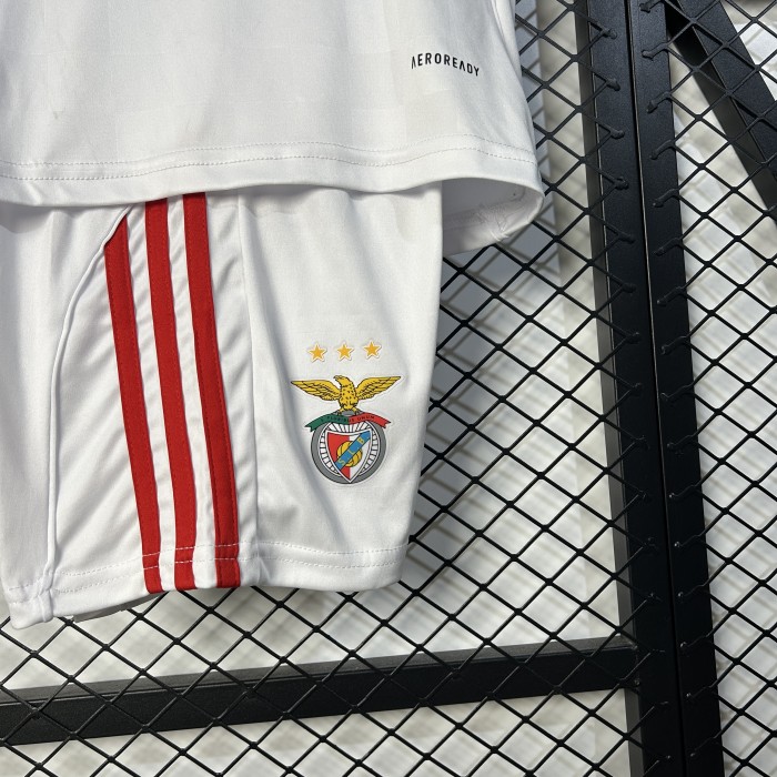 Youth Uniform Kids Kit 2025-2026 Benfica Away White Soccer Jersey Shorts Child Football Set
