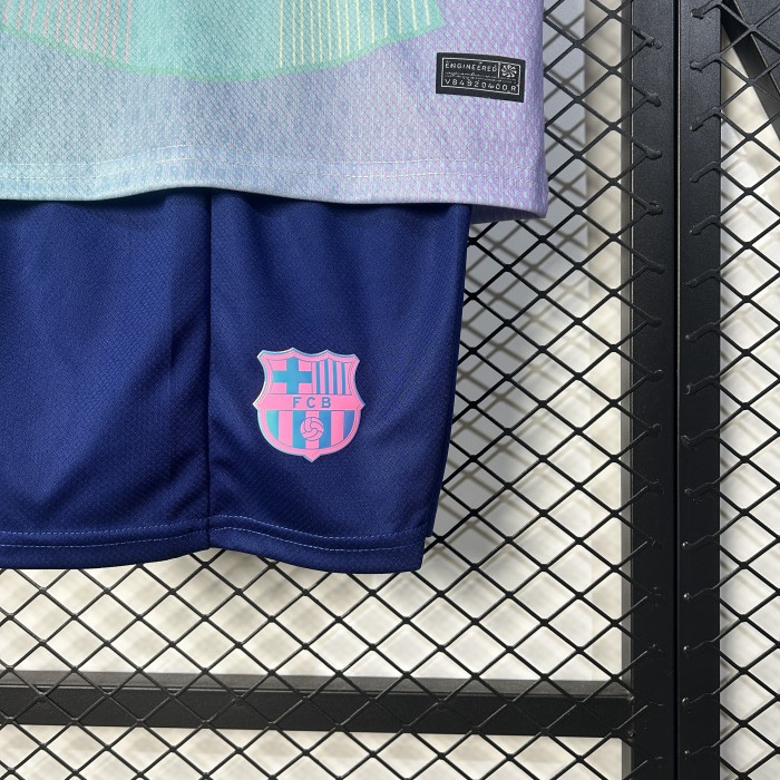 Youth Uniform Kids Kit 2025-2026 Barcelona Green/Pink Soccer Jersey Shorts Child Football Set