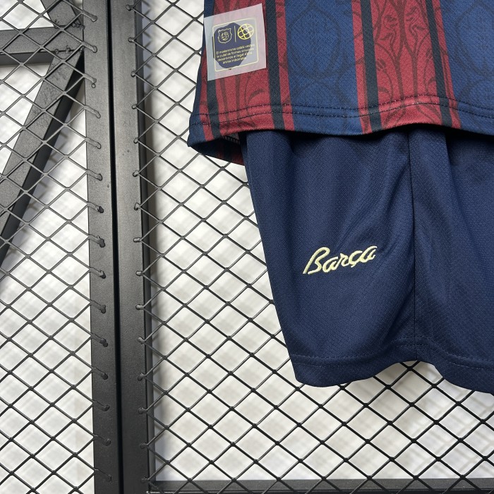 Retro Model Youth Uniform Kids Kit 2025-2026 Barcelona 125th Anniversary Soccer Jersey Shorts Child Football Set