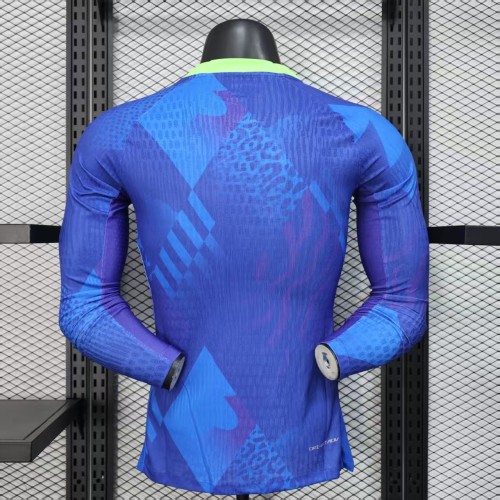 Long Sleeve Player Version 2025 Brazil Away Blue Soccer Jersey Brasil Football Shirt