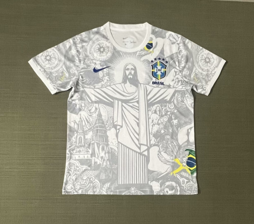 Fan Version 2025 Brazil White/Grey Jesus Edition Soccer Jersey Brasil Camisetas de Futbol